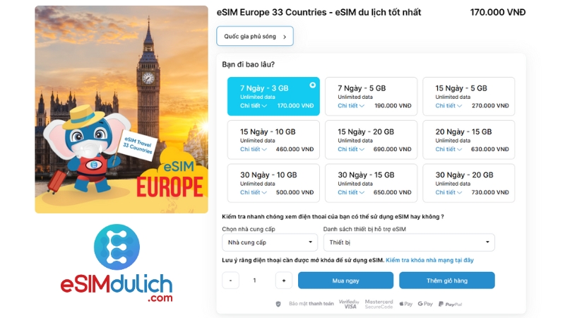 Bảng giá eSIM du lịch Đức mới nhất
