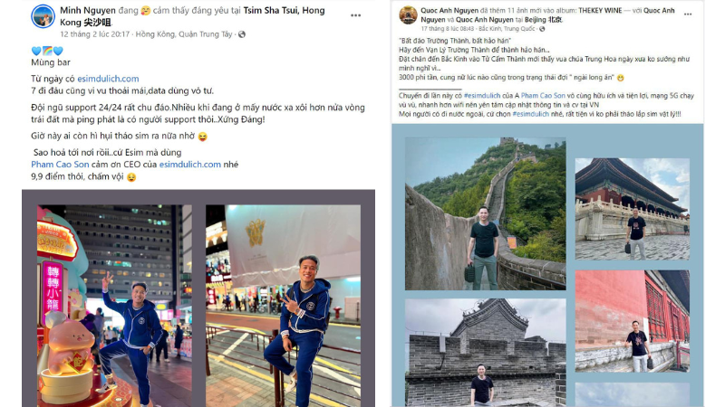 Khách hàng phản hồi sau khi trải nghiệm sử dụng eSIM du lịch Trung Quốc
