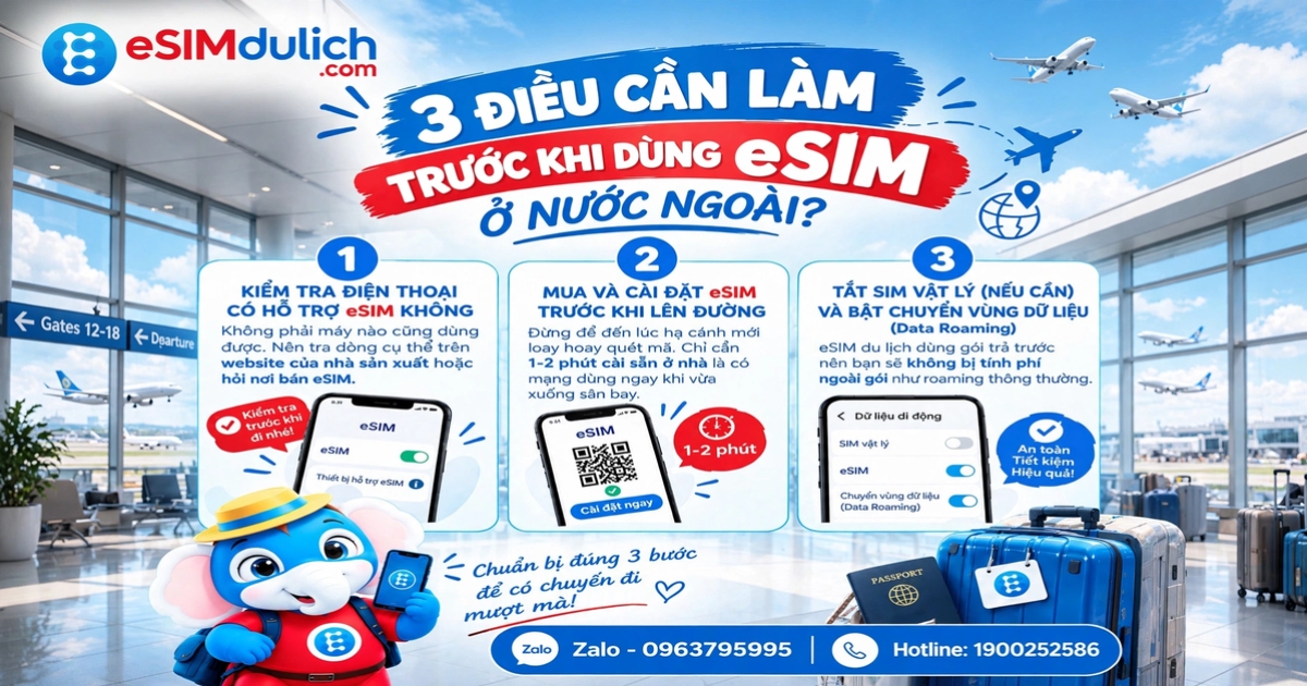3 Điều cần làm trước khi dùng eSIM ở nước ngoài