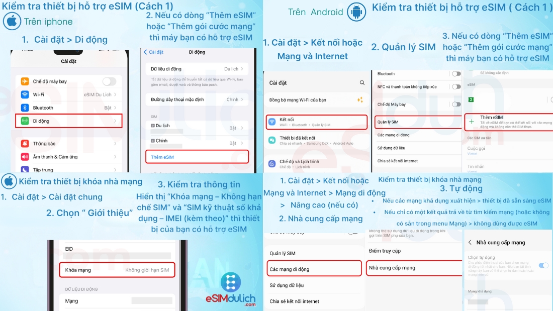Kiểm tra thiết bị có sử dụng eSIM Singapore được hay không