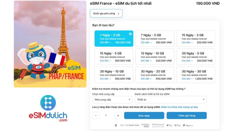 eSIM du lịch Pháp